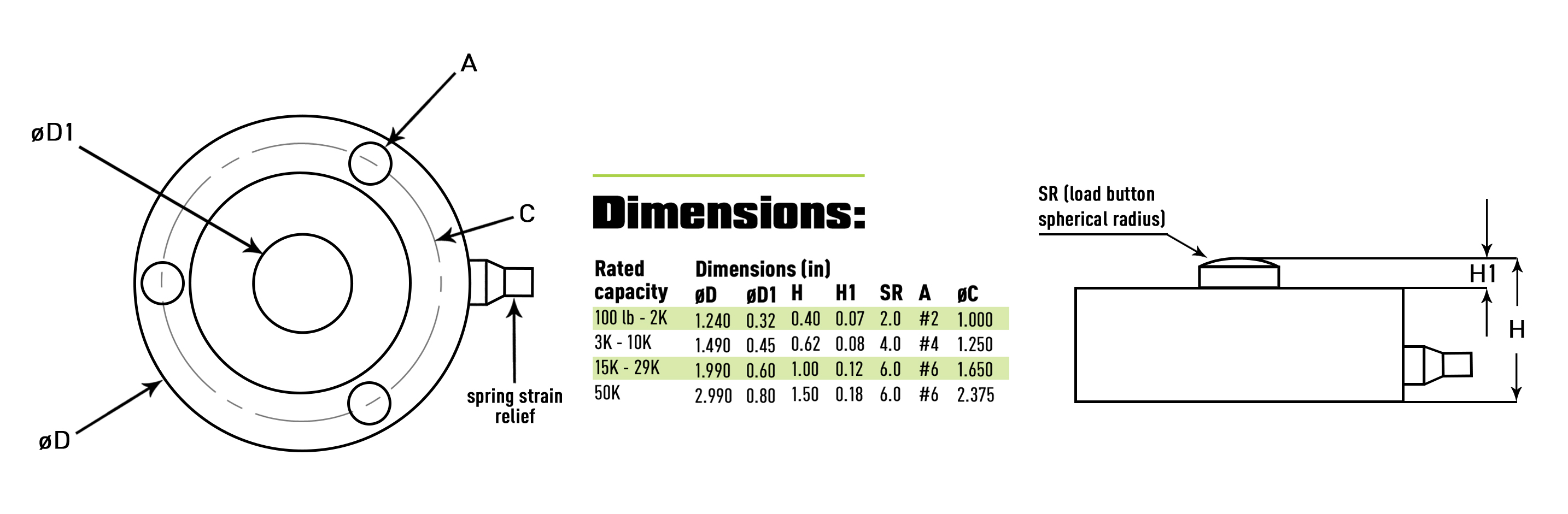 xbd load cell diagram and dimensions